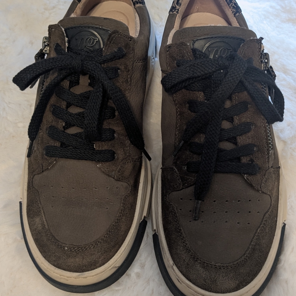 Paul Green  Nuevo Leather Suede Sneakers Leopard Heel Side Zip Women’s 7.5